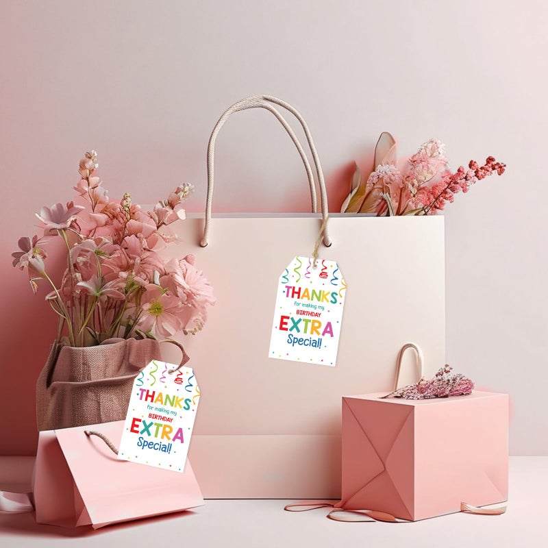 Anwyll Thank You Tags for Birthday Party Favors 50Pcs Confetti Birthday Thank You Gift Tags with String Thank You for Coming and Making My Birthday Extra Special Tags Happy Birthday Tags for Treat Bag - Image 4